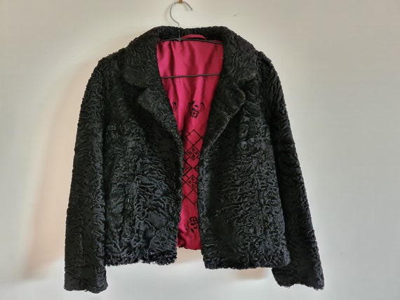 Stunning vintage 60s black curly lamb coat jacket