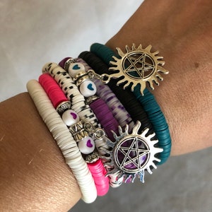 Supernatural Bracelets, Anti Possession Bracelet, Supernatural Beaded Bracelets, Heishi Bead Bracelet, Stackable Bracelets, SPN fandom, gift