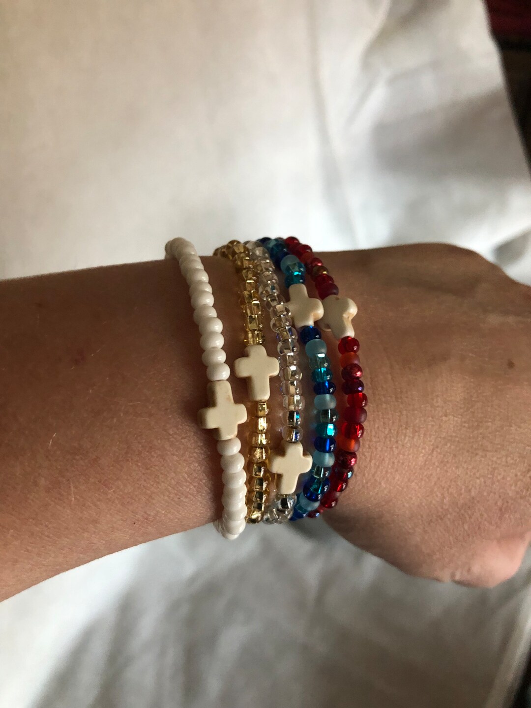 Bead Cross Bracelets, Cross Stretch Bracelets, Stackable Bracelets