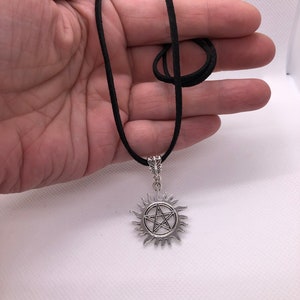 Supernatural Necklace, Anti Possession Necklace, Pentagram necklaces, Pentacle Necklaces, Black Suede Necklace, SPN fandom symbol