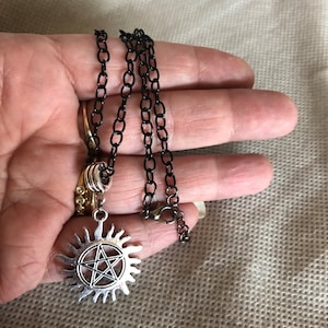 Supernatural Necklaces, Anti Possession Necklaces, Black Chain Necklace, Pentagram Necklaces, Pentacle Necklaces