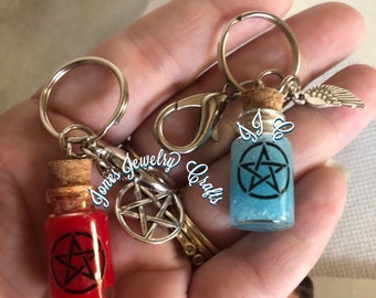 Supernatural Keychains, Castiel Keychains, Crowley, Supernatural Amulet, bag charms, Supernatural merch, SPN fandom