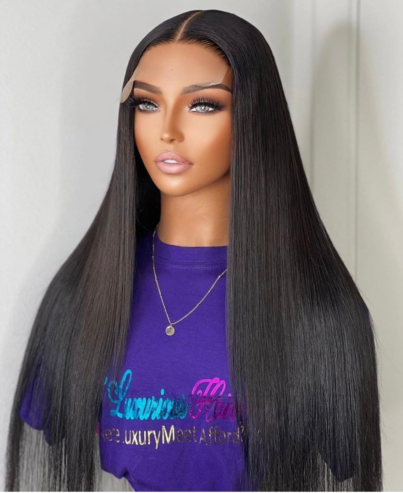 Straight Long Black Hair Wig 5x5 Brazilian HD Lace Wig Human - Etsy