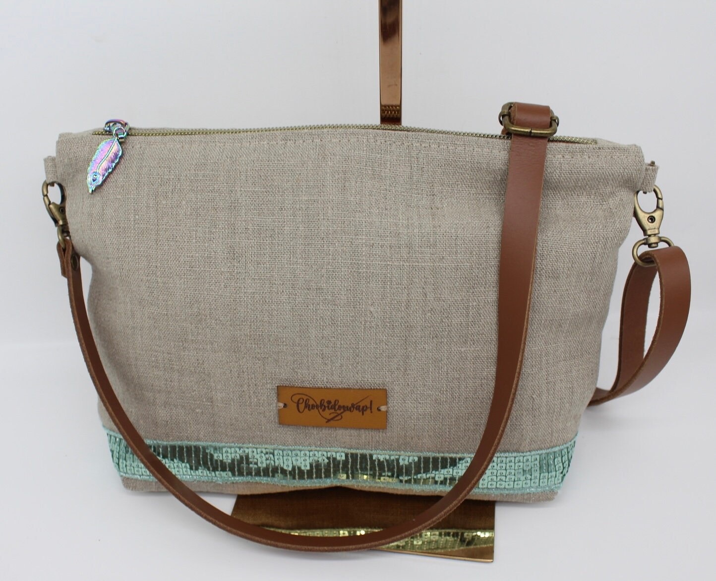 ショルダーバッグ・ポシェット Linen shoulder bag with logo print. Customizable Linen Shoulder Bag - Etsy
