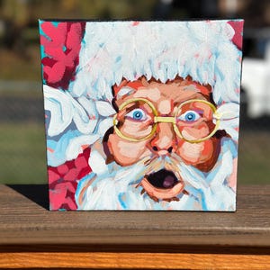 Abstract Santa Acrylic Painting: Original Christmas Art (8x8 Canvas)