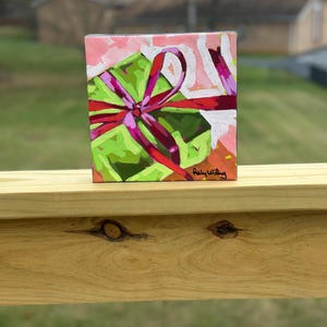 Abstract Christmas Present Painting: Original Acrylic Art, 8x8 Canvas