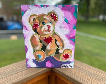 Teddy Bear Acrylic Painting, Nursery Decor, Shower Gift