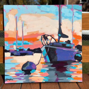 Sunset sailboat, acrylic on canvas, gift, colorful sailboat, nautical painting