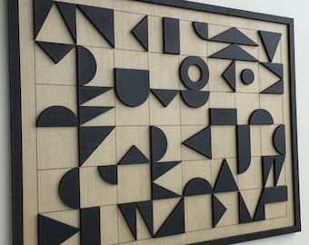 Geometric Abstract Wood Wall Art - Modern Wood Art - Minimal - Black and White Collection (Single piece)
