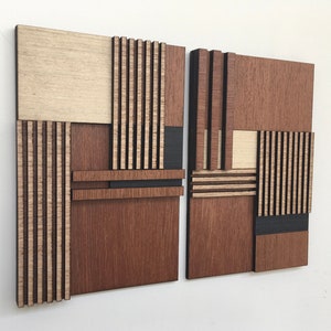 Geometric Wood Wall Art (Set of 2) - Modern Wood Art - Minimal - Flutes design - Wood Paintings