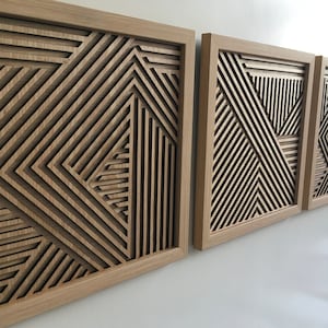 Geometric Wood Wall Art (Set of 3) - Modern Wood Art - Minimal [WITH FRAME]