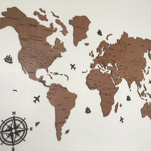 2D Houten Wereldkaart - Extra grote abstracte wandkunst, houtgestookte kunst, wanddecoratie