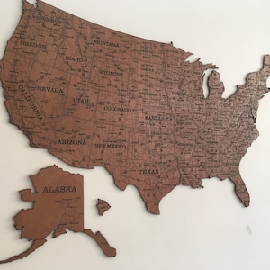 USA Travel Map, United States Wood Map, Wall Decor, 2D Map, USA Road Map, Home Decor, New Apartment Gift