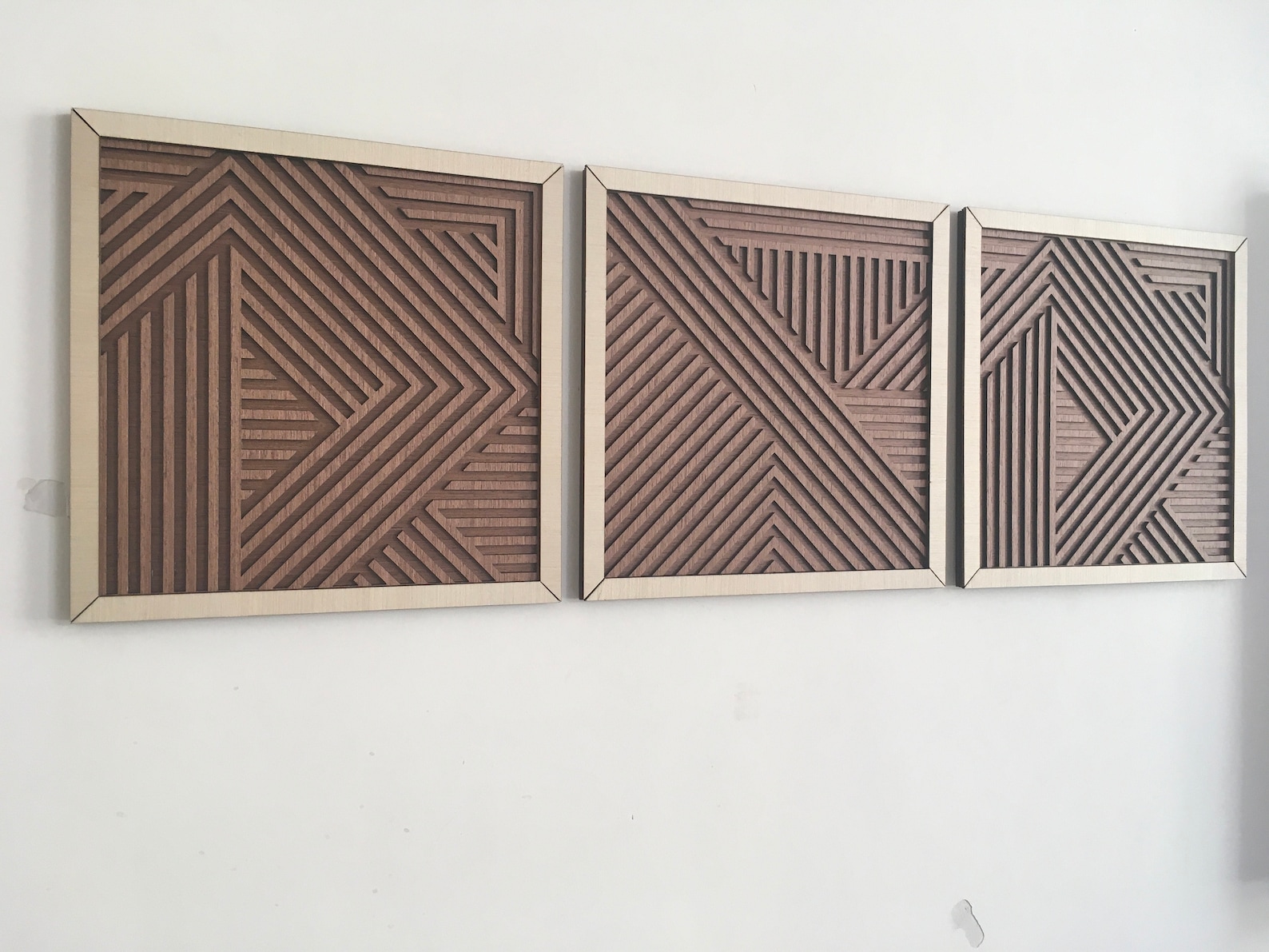 Geometric Wood Wall Art set of 3 Modern Wood Art Minimal - Etsy