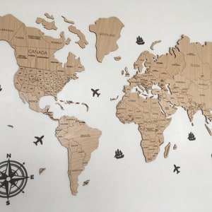 2D Houten Wereldkaart - Extra grote abstracte wandkunst, houtgestookte kunst, wanddecoratie