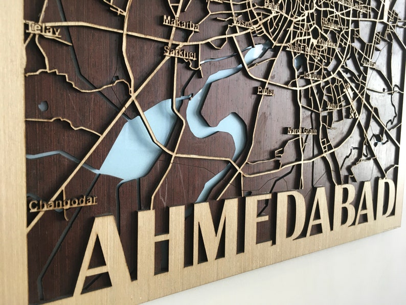 Wooden City Map Ahmedabad modern Wall Decor Wood Wall Etsy