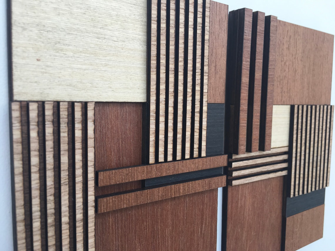 Geometric Wood Wall Art (set of 2) - Modern Wood Art - Minimal - Flutes ...