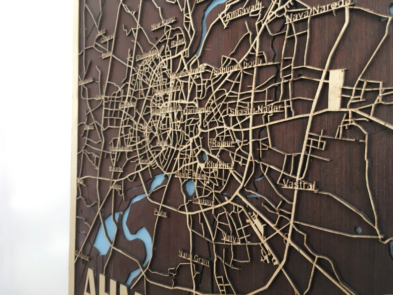 Wooden City Map Ahmedabad modern Wall Decor Wood Wall Etsy