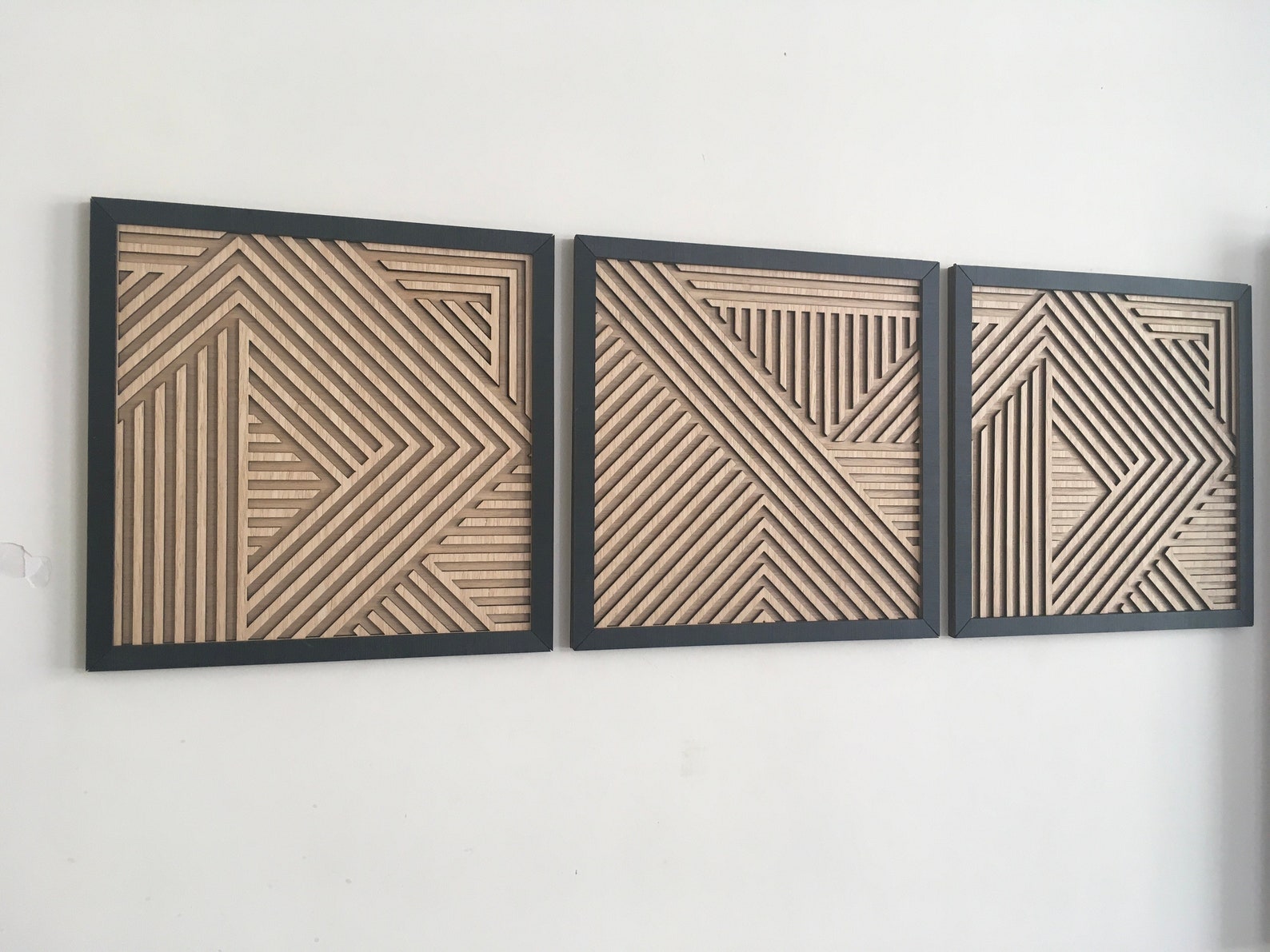 Geometric Wood Wall Art set of 3 Modern Wood Art Minimal - Etsy