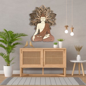 Buddha Wall Art, Tree of Life Wall Decor, Wood Burning Art, Wood Wall Hang Decor, Mindfulness gift, Extra large wall art abstract image 3