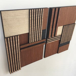 Geometric Wood Wall Art (set of 2) - Modern Wood Art - Minimal - Flutes ...