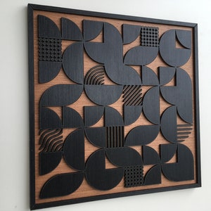 Geometric Abstract Wood Wall Art - Modern Wood Art - Minimal - Charcoal ...