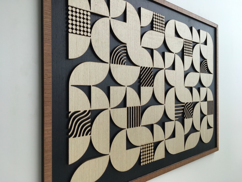 Geometric Abstract Wood Wall Art - Modern Wood Art - Minimal - Black ...