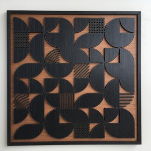 Geometric Abstract Wood Wall Art - Modern Wood Art - Minimal - Charcoal ...