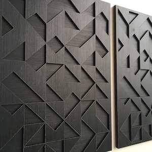 Geometric Abstract Wood Wall Art - Modern Wood Art - Minimal - Charcoal Black Collection (Set of 4)(Set of 3)(Set of 2) (1piece)