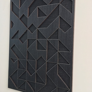 Geometric Abstract Wood Wall Art - Modern Wood Art - Minimal - Charcoal ...