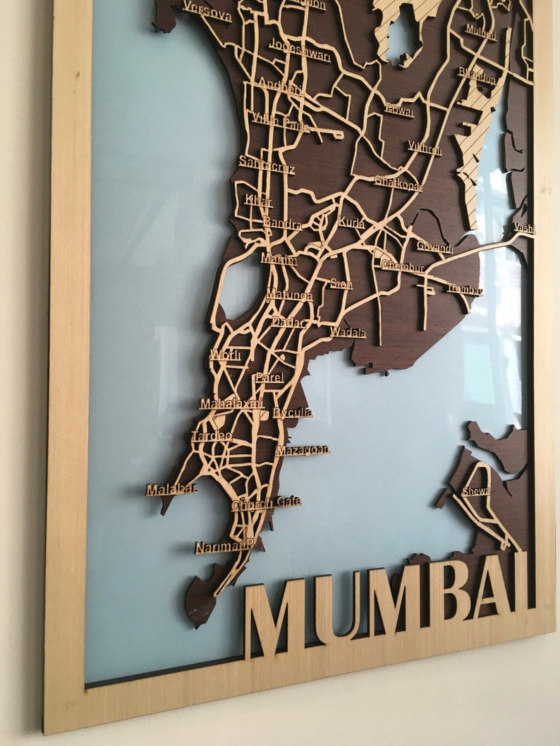 Wooden City Map Mumbai modern Wall Decor, Wood Wall Hang, Wood Burning