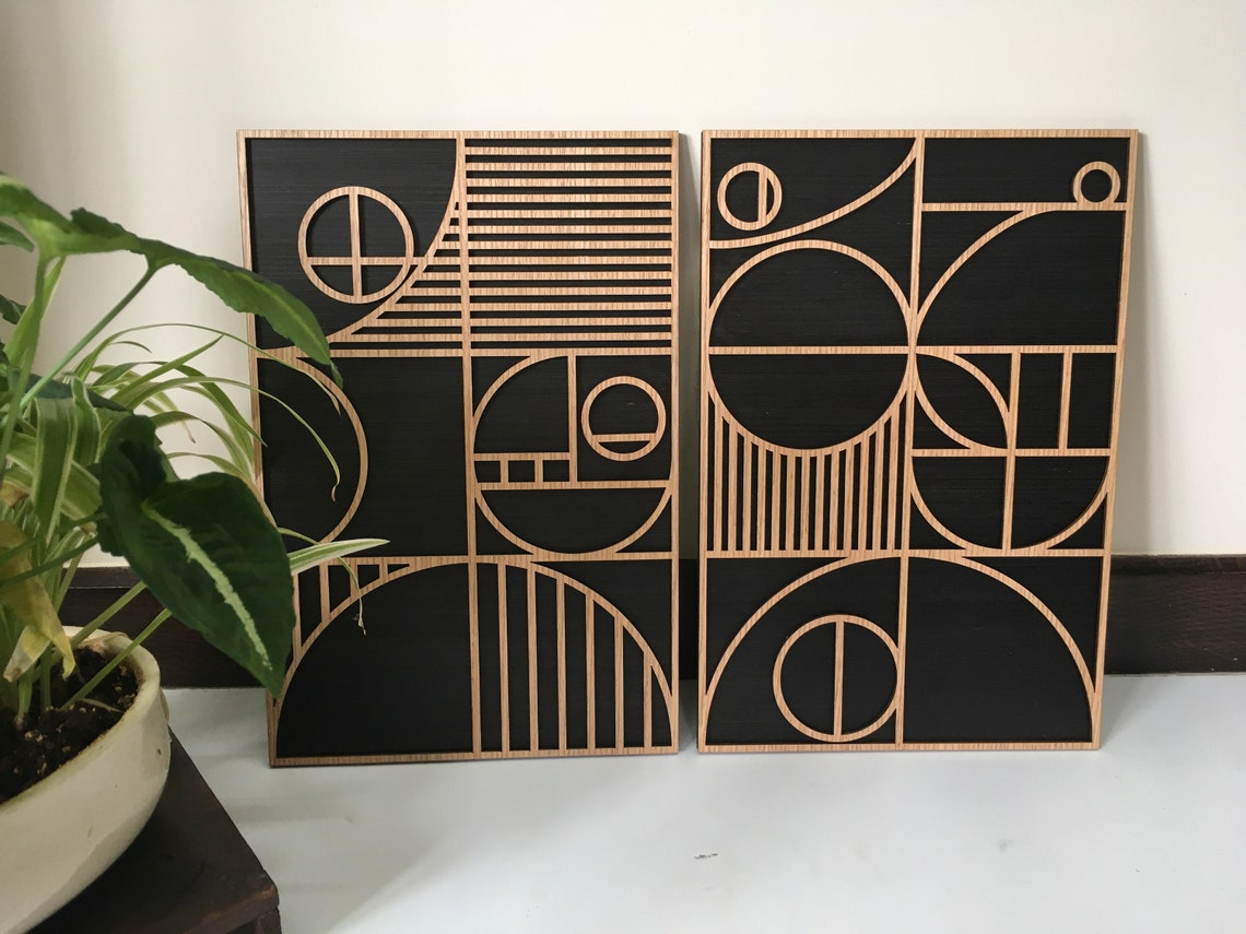 Bauhaus Wood Wall Art set of 2 set of 4 Modern Wood Art Etsy