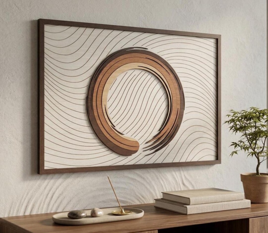 Enso Circle Wood Wall Art - Zen Decor for Living Room - Japanese ...