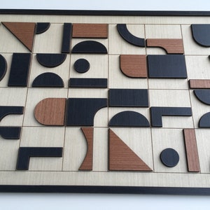 Geometric Abstract Wood Wall Art - Modern Wood Art - Minimal - Black ...