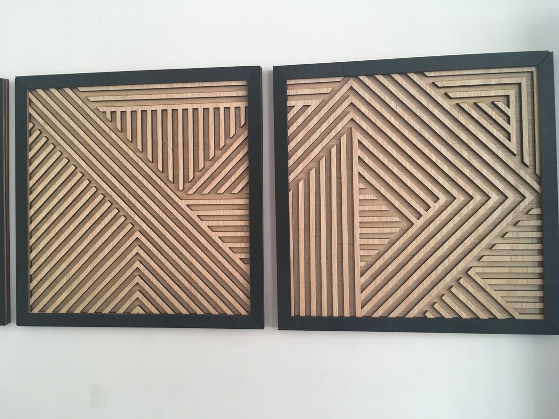 Geometric Wood Wall Art (set of 3) - Modern Wood Art - Minimal - Oak ...