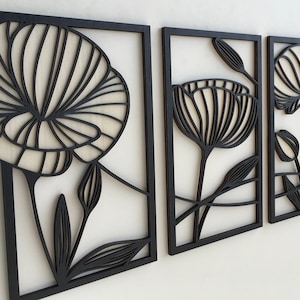 Multi Leaves Wood Wall Art - Tropical Leaf - Botanical Plant Wall Decor - Mid Century Modern art - Boho Room - Black & white (Set of 4)