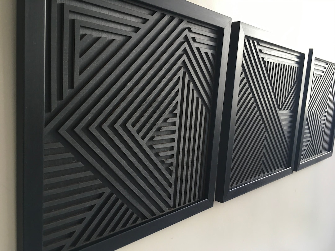 Geometric Wood Wall Art (set of 3) - Modern Wood Art - Minimal [WITH ...