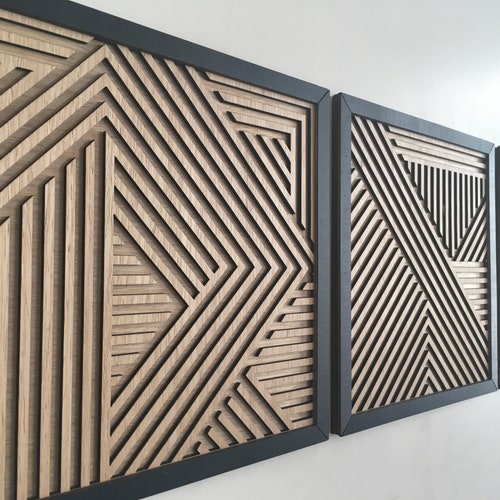 Geometric Wood Wall Art set of 3 Modern Wood Art Minimal Etsy