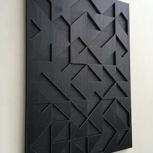Geometric Abstract Wood Wall Art - Modern Wood Art - Minimal - Charcoal ...