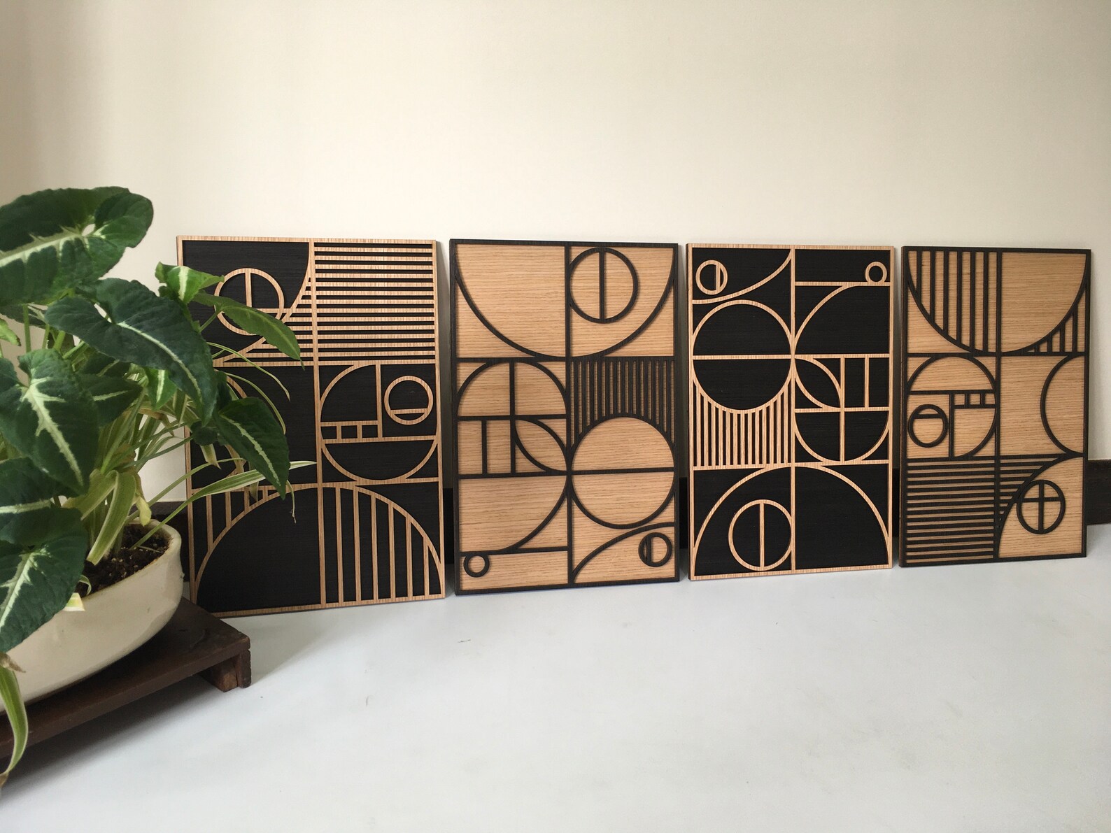 Bauhaus Wood Wall Art set of 2 set of 4 Modern Wood Art Etsy