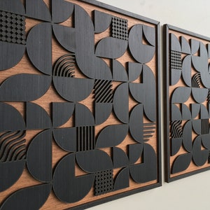 Geometric Abstract Wood Wall Art - Modern Wood Art - Minimal - Charcoal ...