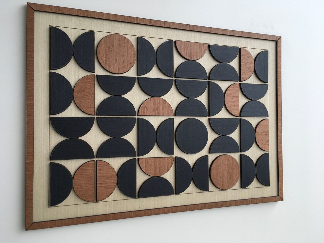 Geometric Abstract Wood Wall Art - Circle Semi Circle Design