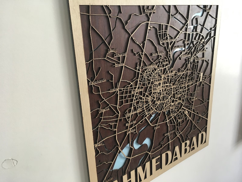 Wooden City Map Ahmedabad modern Wall Decor Wood Wall Etsy