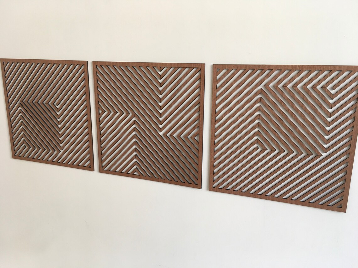 Illusion Geometric Wood Wall Art set of 3 Modern Wood Art - Etsy