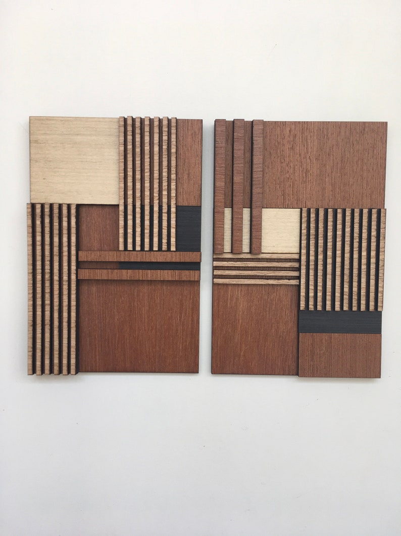 Geometric Wood Wall Art (set of 2) - Modern Wood Art - Minimal - Flutes ...