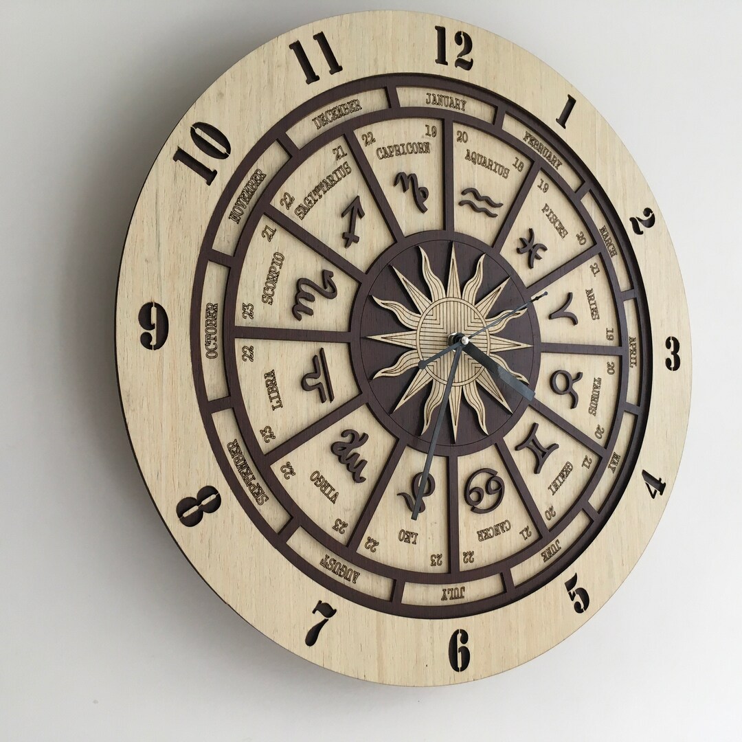 Zodiac Signs Wall Clock, Astrology Wall Art, Star Signs Decor, Wood Burning Art wood Wall Art