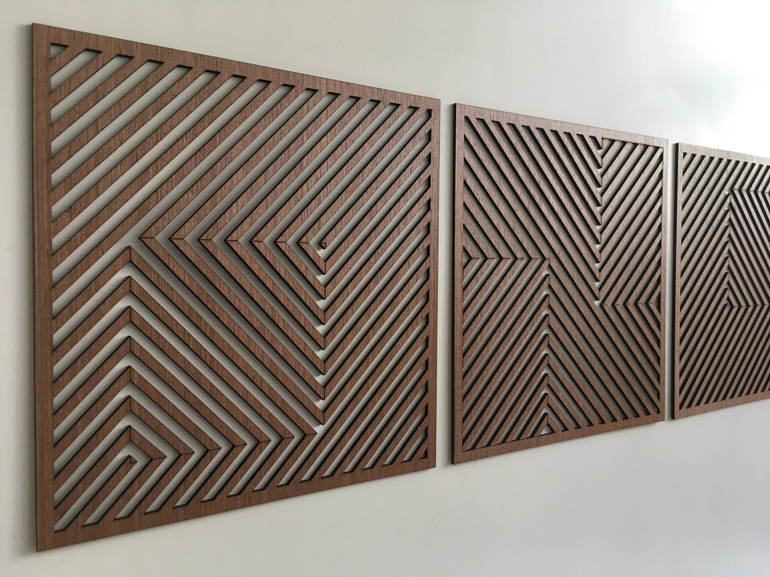 Illusion Geometric Wood Wall Art set of 3 Modern Wood Art - Etsy