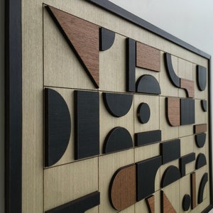 Geometric Abstract Wood Wall Art - Modern Wood Art - Minimal - Black ...