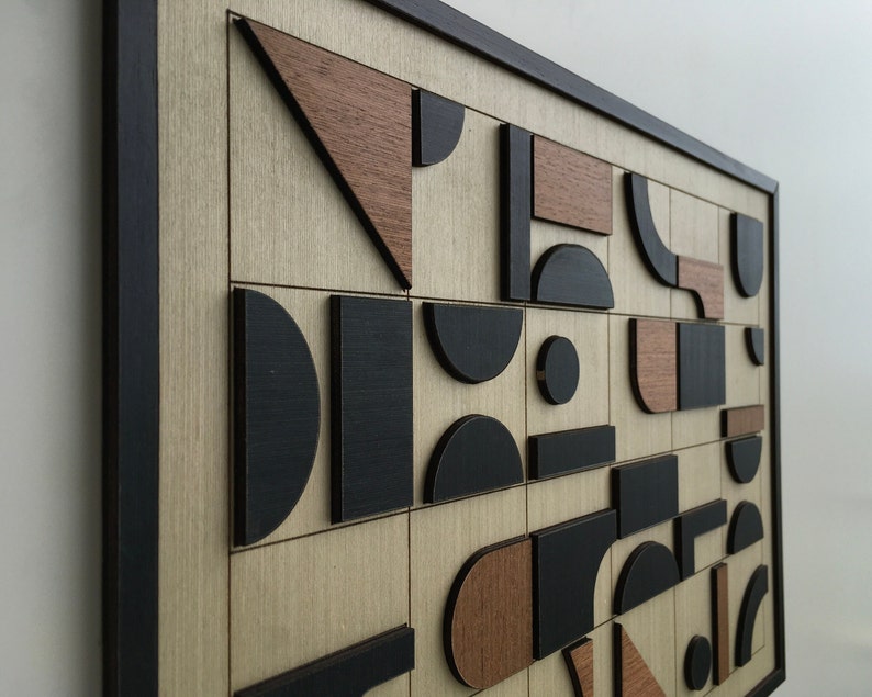 Geometric Abstract Wood Wall Art - Modern Wood Art - Minimal - Black ...