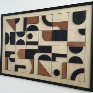 Geometric Abstract Wood Wall Art - Modern Wood Art - Minimal - Black ...